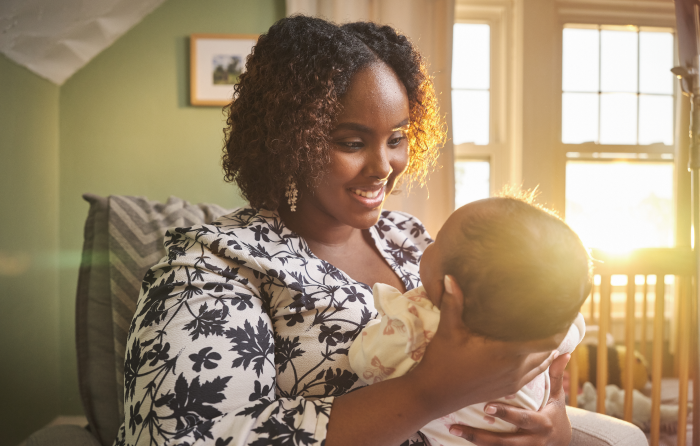 Woman looking at child
