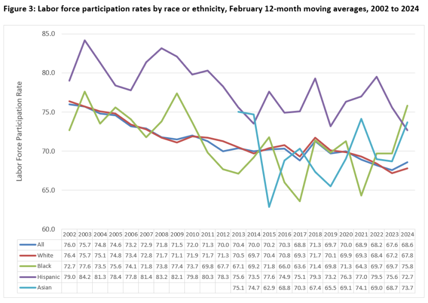 Labor force participation rates by race or ethnicity