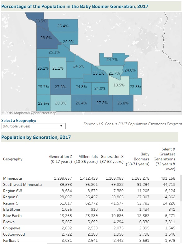 Percentage of the Population in the Baby Boomer Generation, 2017