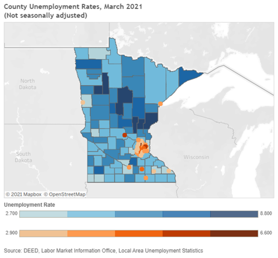 County Unemployment Rates, March 2021 (not seasonally adjusted)