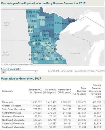 Percentage of the Population in the Baby Boomer Generation, 2017