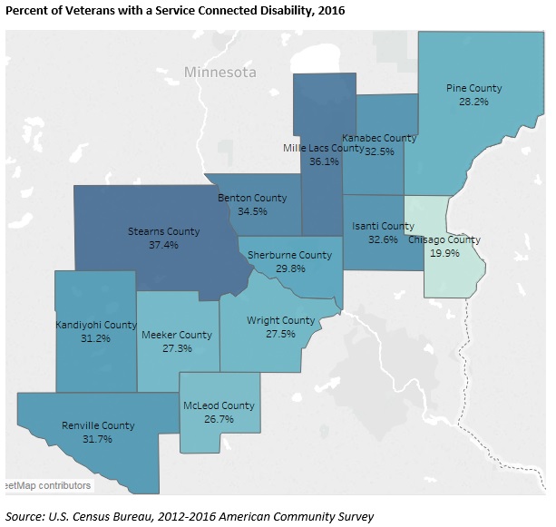 Percent of Veterans with a Service-connected Disability, 2016