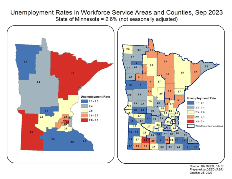 Unemployment Rates in Workforce Service Areas and Counties