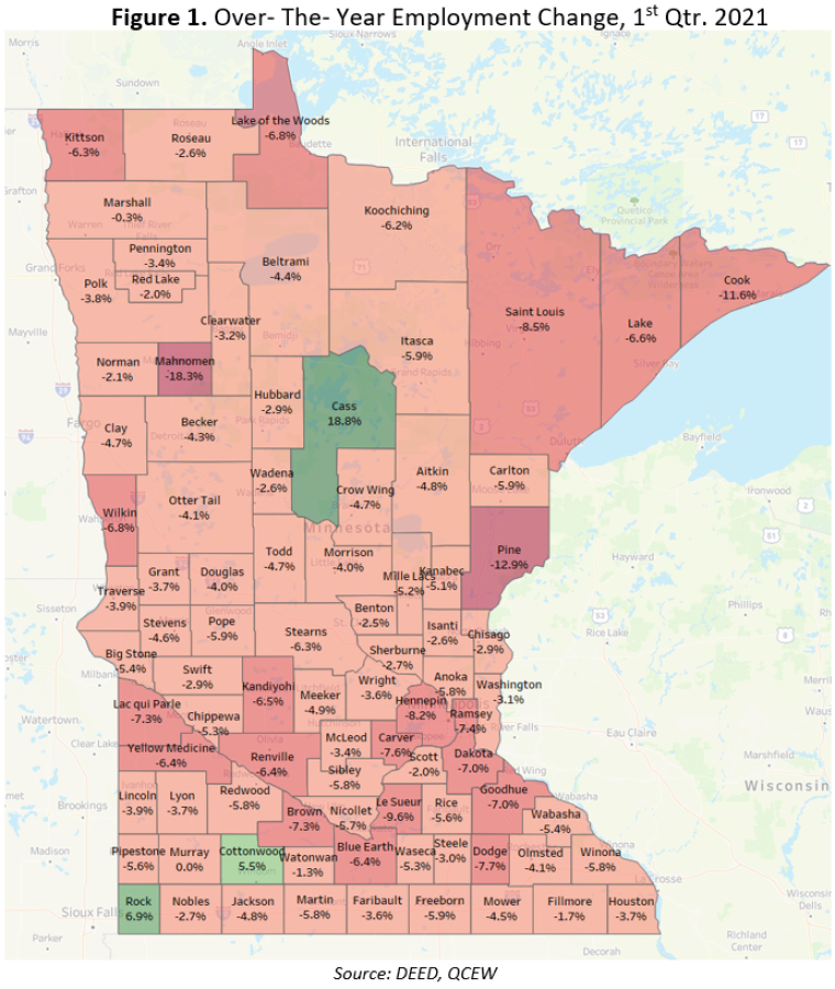 Figure 1. Over-the-Year Employment Change, 1st Qtr. 2021