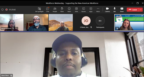 Screenshot of the virtual Workforce Wednesday meeting