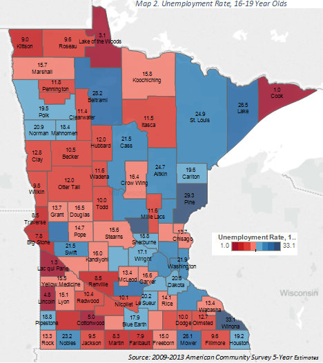 Unemployment rate, 16 - 19 year olds