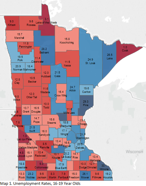 Unemployment rates, 16 - 19 year olds