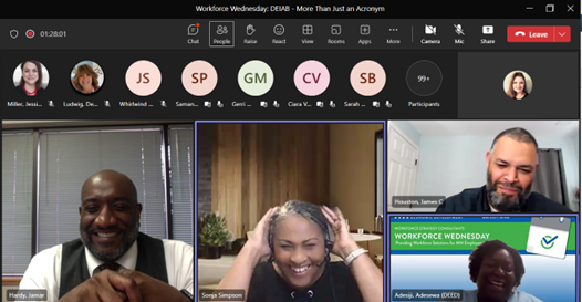 Screenshot of the virtual Workforce Wednesday meeting